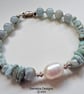 Larimar, Aquamarine & Baroque Freshwater Pearl Sterling Silver Bracelet  - Image 2