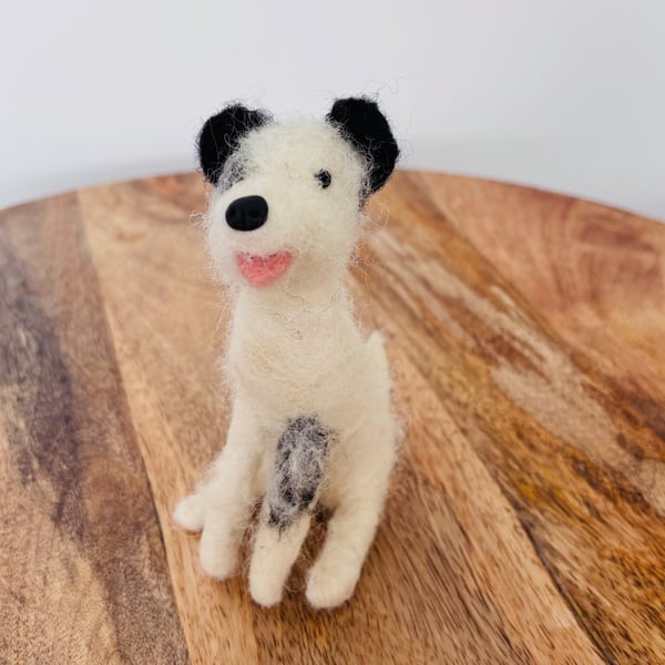 Needle felt wool white scruffy style dog. Collectible