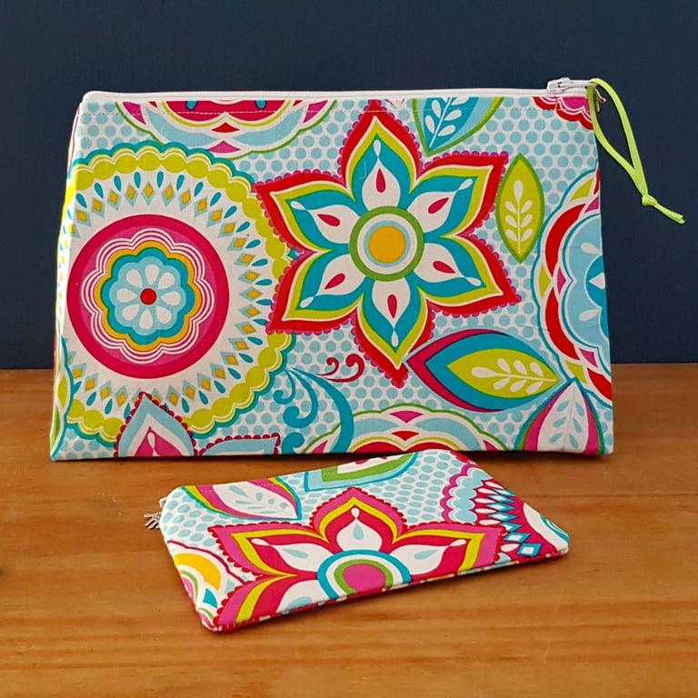 Colourful Floral Mandala Multi Purpose Zipper Bag with Matching Pouch