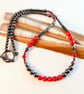 Hematite & Red Bamboo Coral necklace with Swarovski Crystals - Handmade In Devon - Image 6