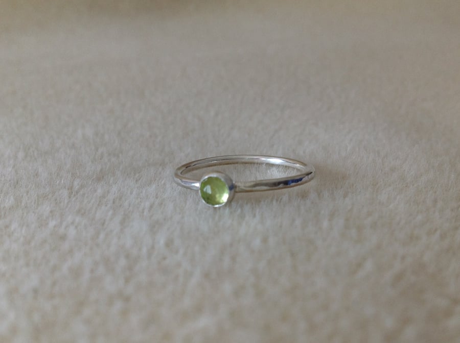 Rose cut Peridot Sterling and Fine silver birthstone ring