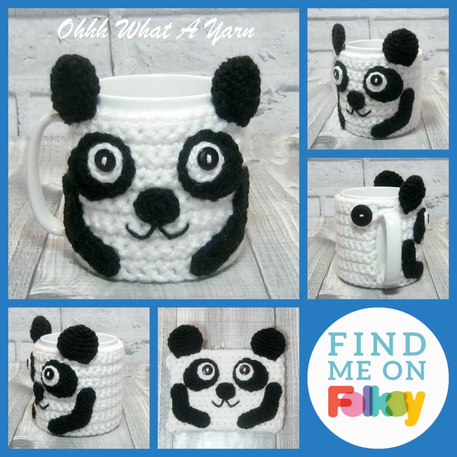 Panda mug hug, mug cosy, hugging panda. Folksy