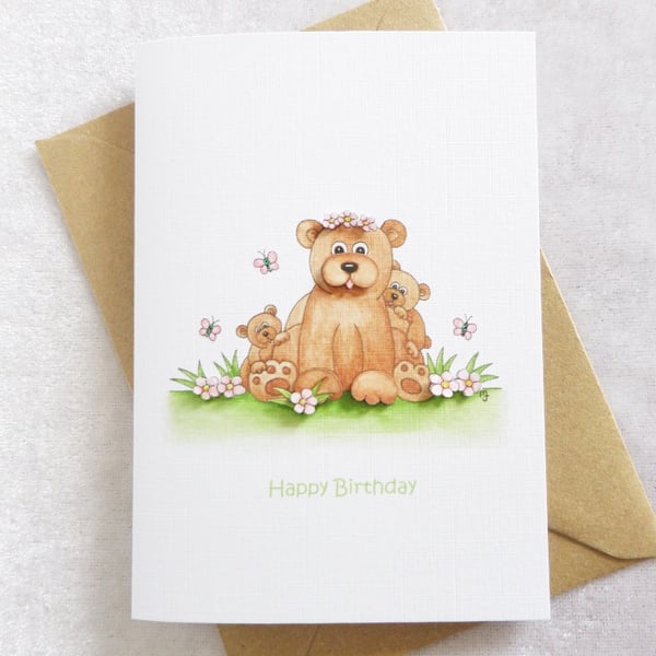 Mammy Bear with Cubs Birthday Card