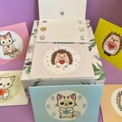 Pack of 6 animal blank insert cards - cats & hedgehogs, matching envelopes