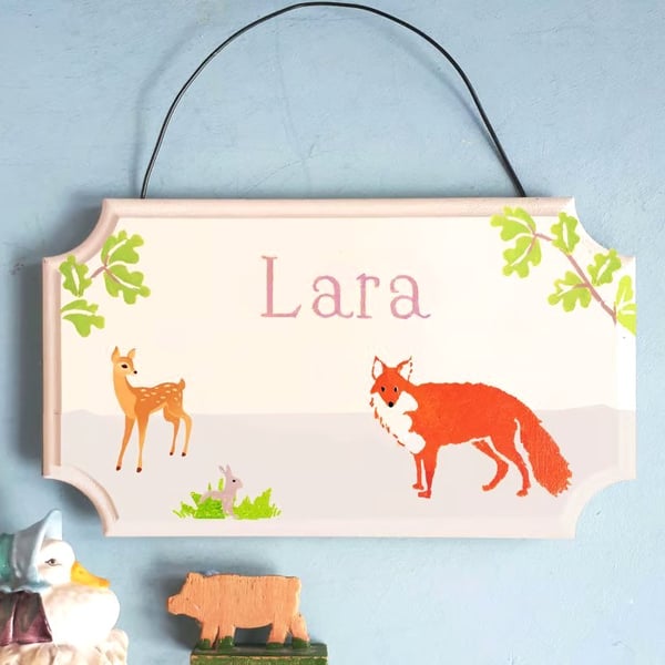 Woodland Fox, Personalised Door Hanger