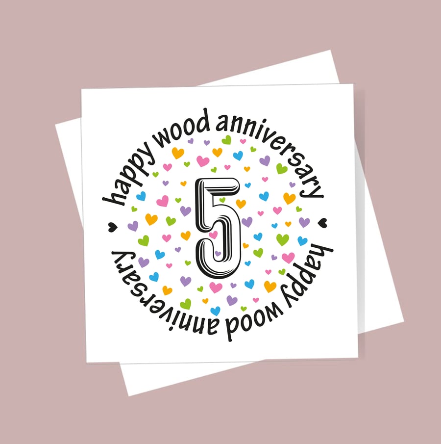 5th Wedding Anniversary card - wood anniversary, free postage, blank inside