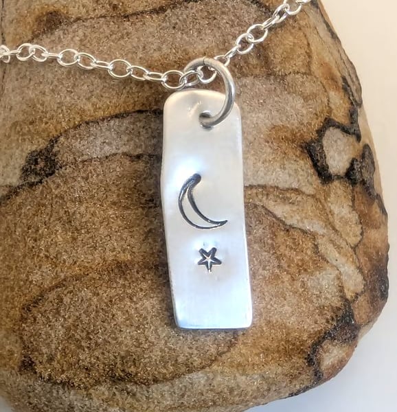 Star and Moon Pendant, recycled sterling silver