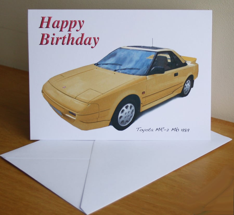 Toyota MR2 Mk1 1989 (Yellow) - Birthday, Anniversary, Retirement or Plain Card
