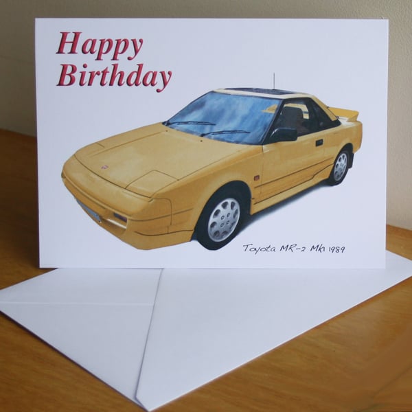 Toyota MR2 Mk1 1989 (Yellow) - Birthday, Anniversary, Retirement or Plain Card