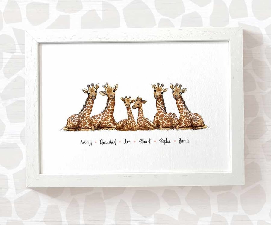 Personalised giraffe family print with names - mothers day or birthday gift
