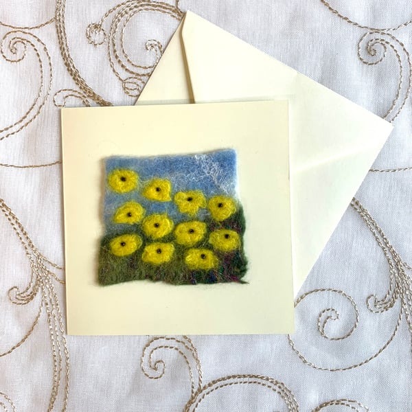 Handmade Felt Blank Card Yellow Flowers Daffodils