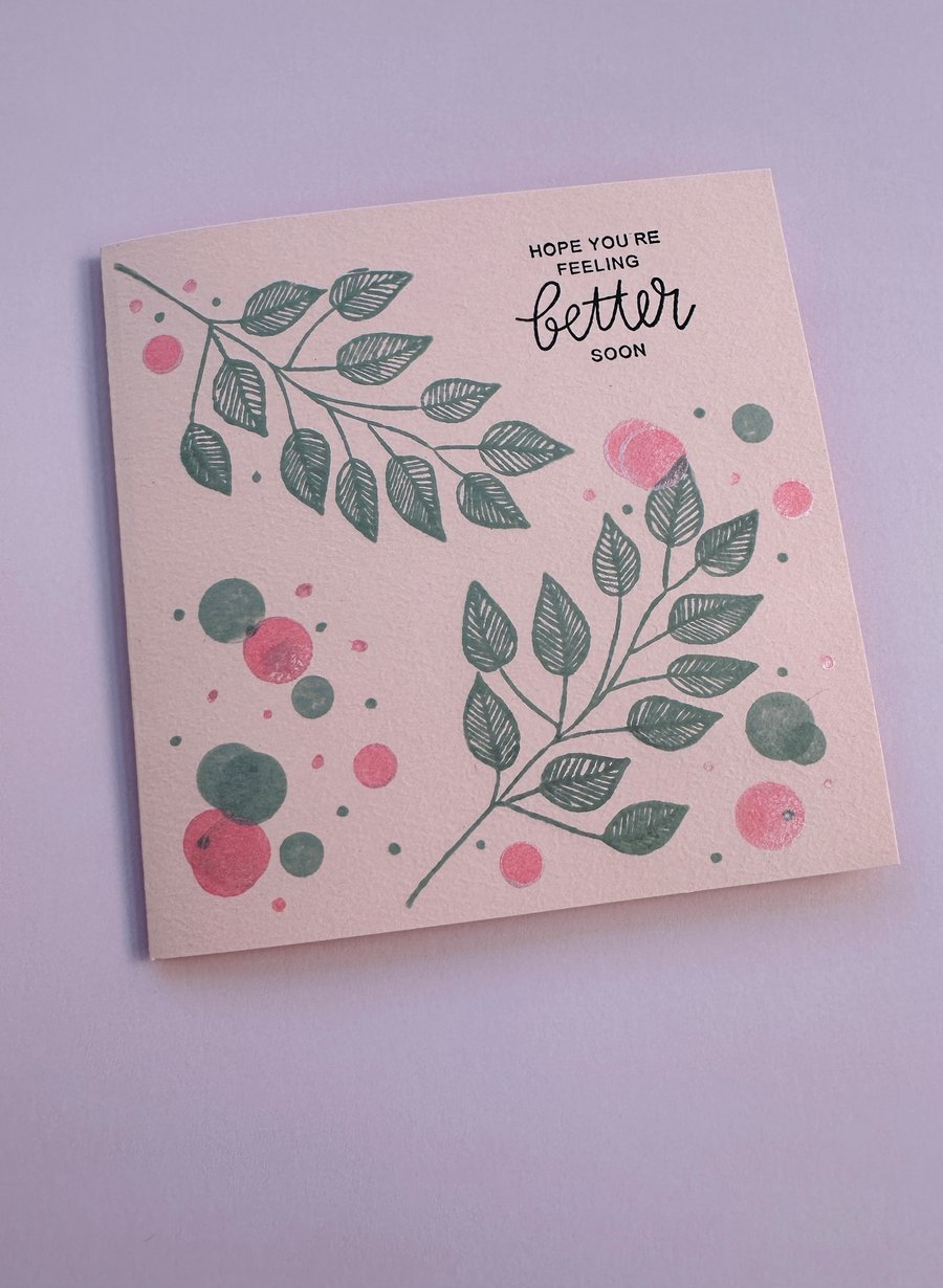 Get well card, pastel pink &dusky grey shimmery floral, feel better, post op