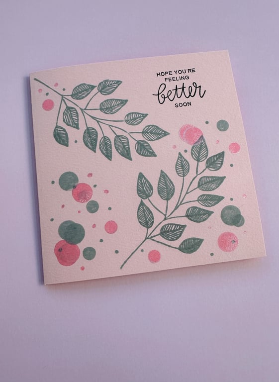 Get well card, pastel pink &dusky grey shimmery floral, feel better, post op