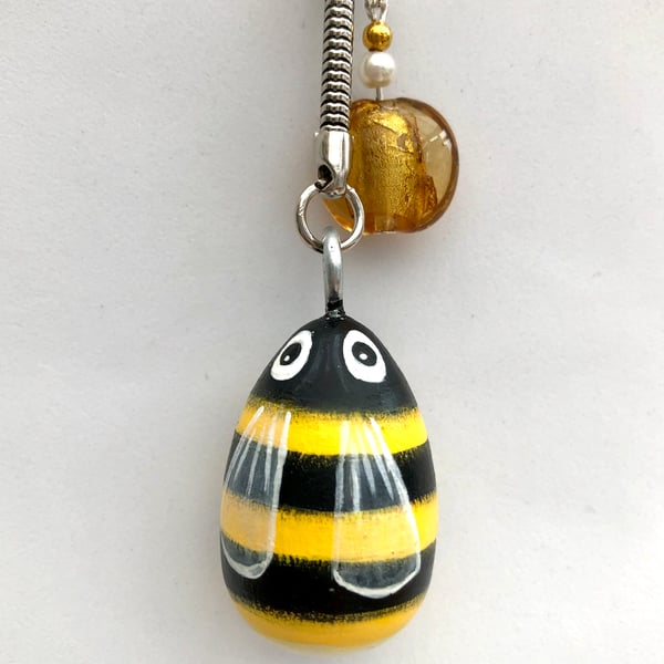  SALE Hand painted Bumble Bee keyring - bag charm