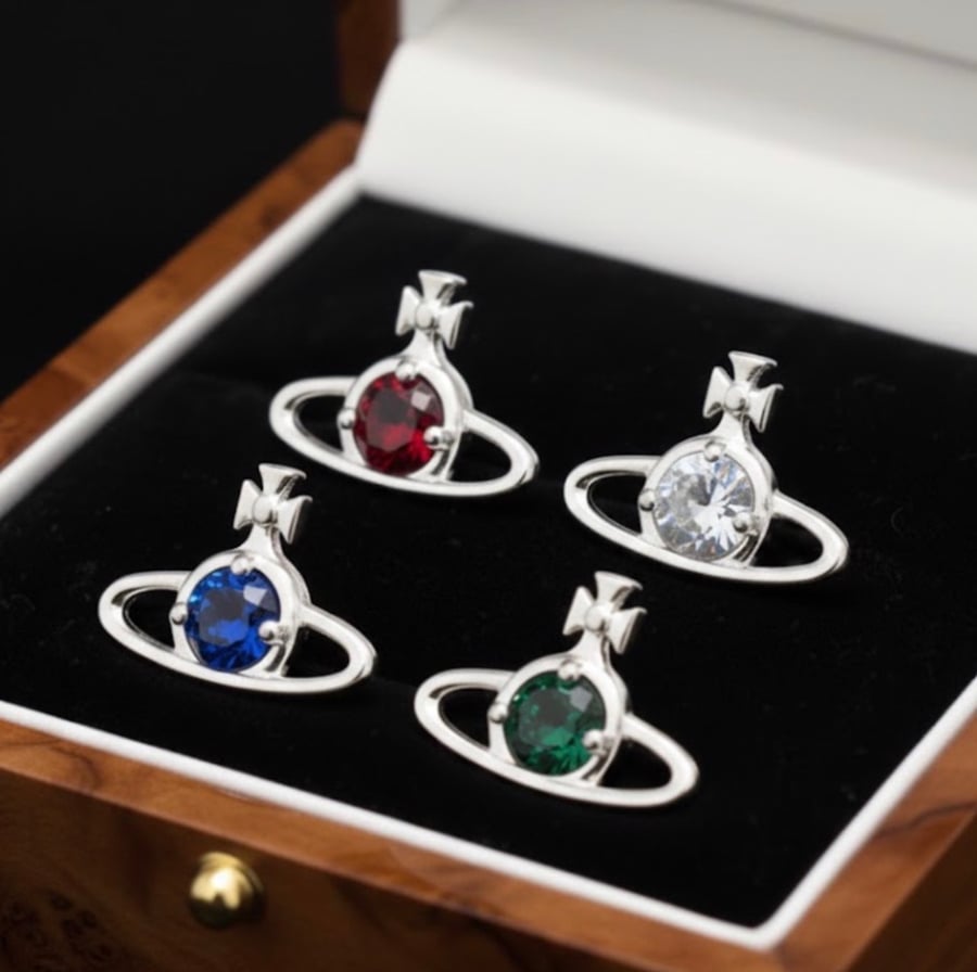 Sterling Silver Orb Stud Earrings, Dainty Saturn Planet Solitaire, 925 Silver 