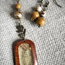 Pressed Fennel Flower Resin and Wood Pendant with earrings