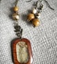 Pressed Fennel Flower Resin and Wood Pendant with earrings