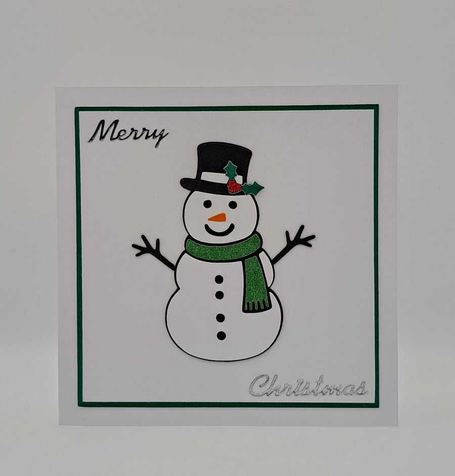 Handmade Snowman Christmas Card  – 5 x 5 Inch Square