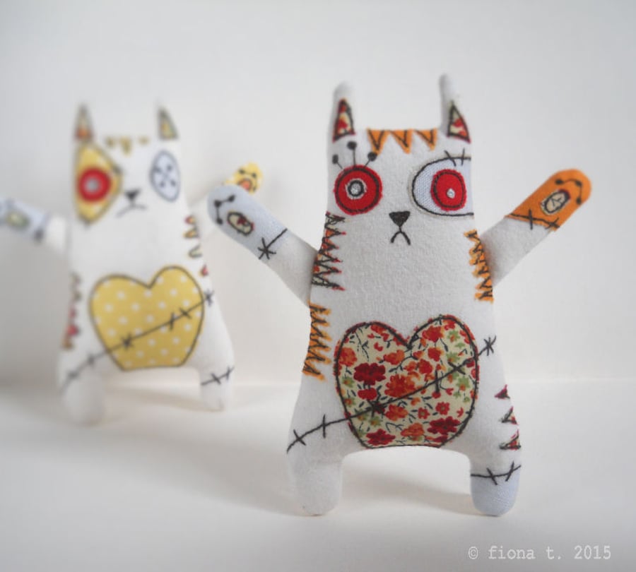 embroidered zombie kitten - orange