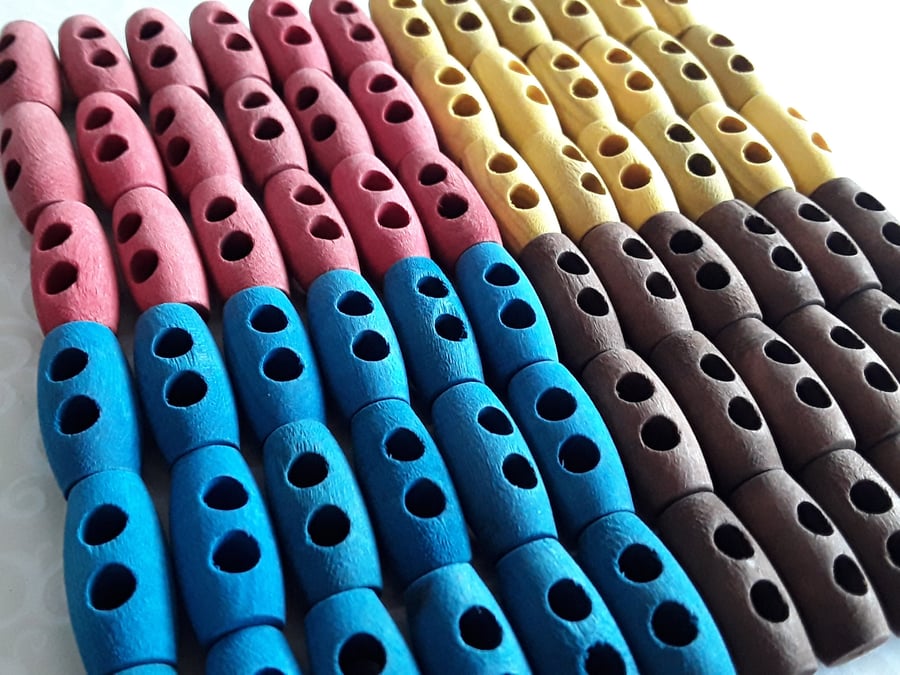 19mm 20mm 3 4" Coloured Olive Wood Toggle Buttons Red Yellow Blue Brown