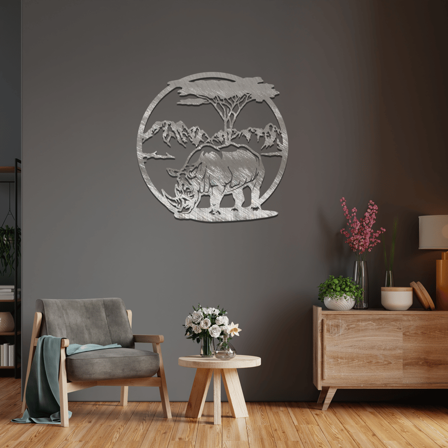 African Rhino Metal Wall Art, Home Office, Unique Design, Gift for Safari Lovers