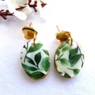 Green and White Oval Earrings 