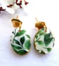 Green and White Oval Earrings 