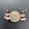 Sterling silver, seaglass & vintage red glass bead earrings