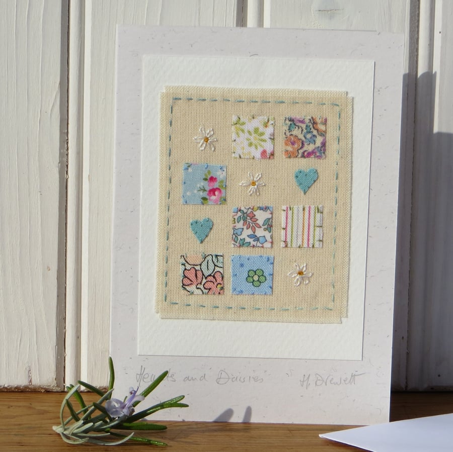 Hearts and Daisies mini 'patchwork' with embroidered daisies & applique hearts