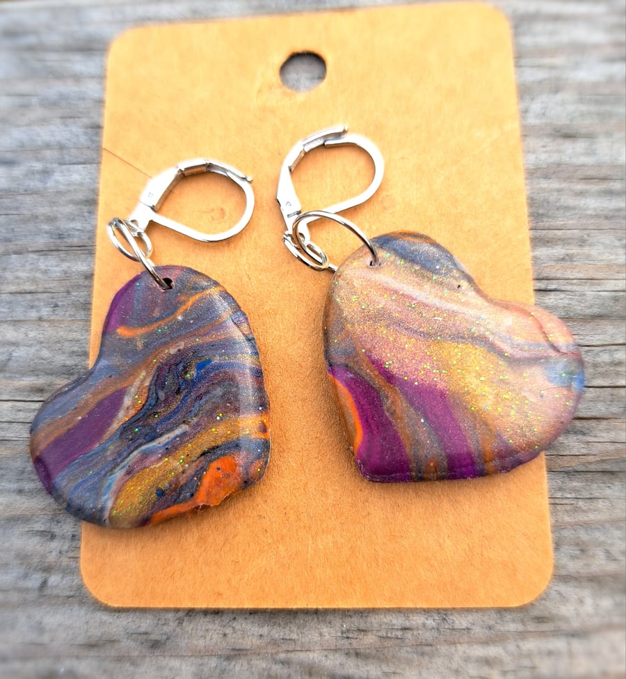 2 designs Heart shaped rainbow handmade earrings