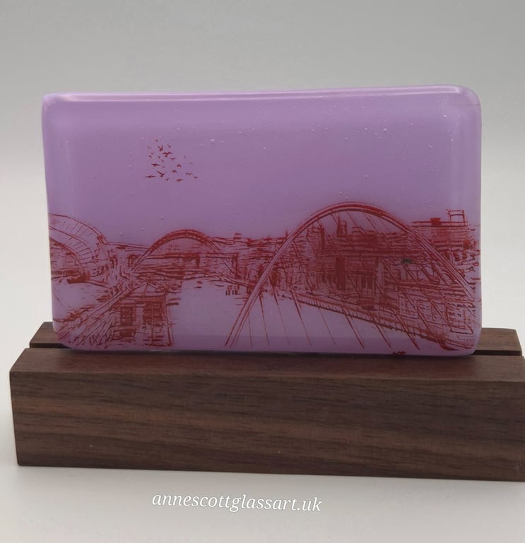 The Millennium Bridge on Neo-Lavender Glass Panel on Block