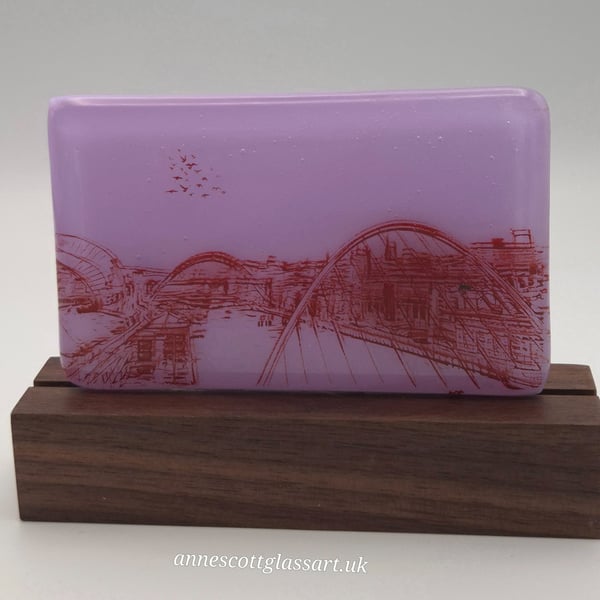 The Millennium Bridge on Neo-Lavender Glass Panel on Block
