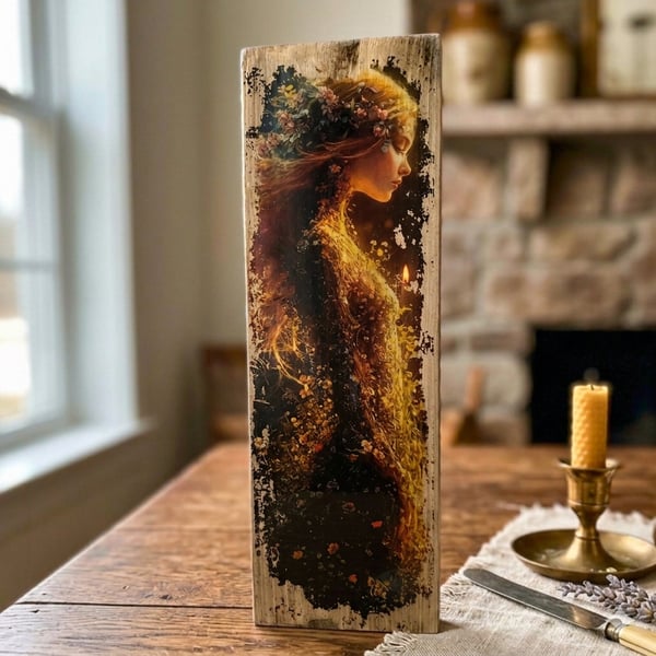 Enchanted Forest, Whimsigoth Decor, Sun Goddess Art, Photo Transfer Art