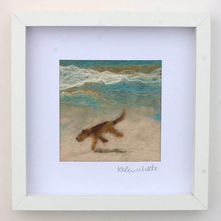 Beach Dog - original felted art.