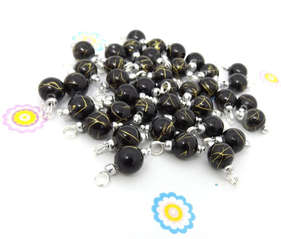 7mm Black Pre-wired Dangle Beads for DIY Charm Bracelets