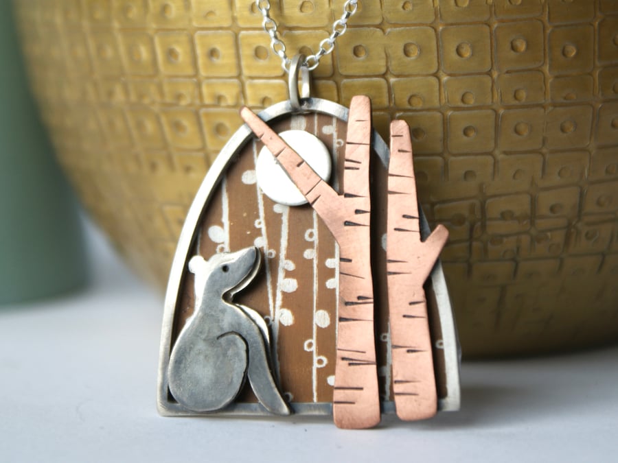 Badger and moon statement necklace