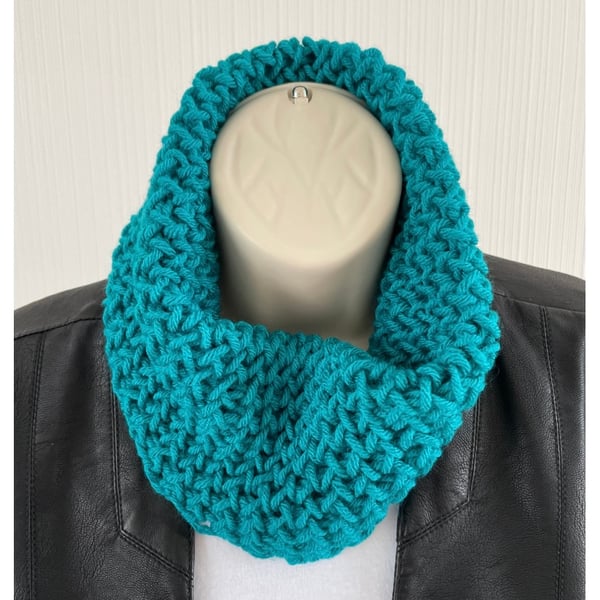 Knitted Teal Neck Warmer, Cowl Snood