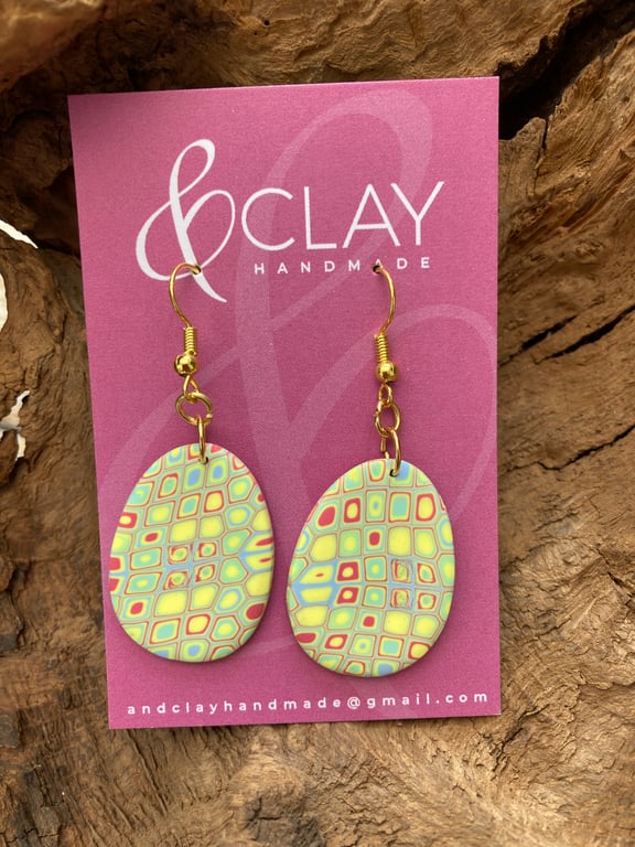 Colourful Patterned Polymer Clay Easter Egg Earrings