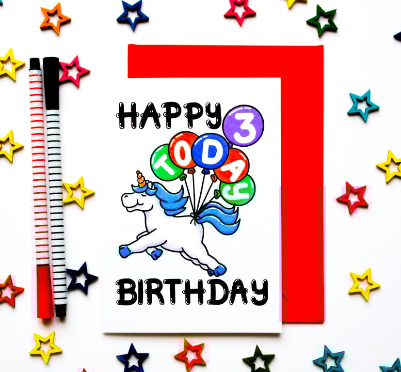 Unicorn 3rd Birthday Card, Birthday Card For A Child, Niece, Nephew