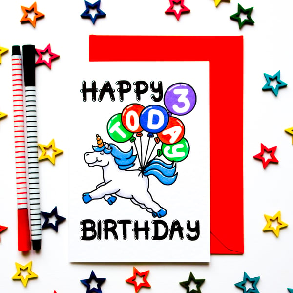 Unicorn 3rd Birthday Card, Birthday Card For A Child, Niece, Nephew