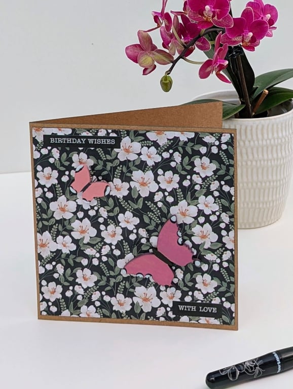 Butterflies Birthday card for her, 3D butterflies embellishments, handmade card