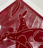Greyhound Lino Print - Dog Lover Gift - Cherry Red Wall Art - Art Deco - Image 8
