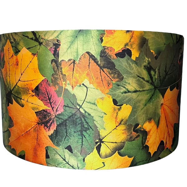 Handmade Silky Fabric Lampshades Orange & Green Leaf