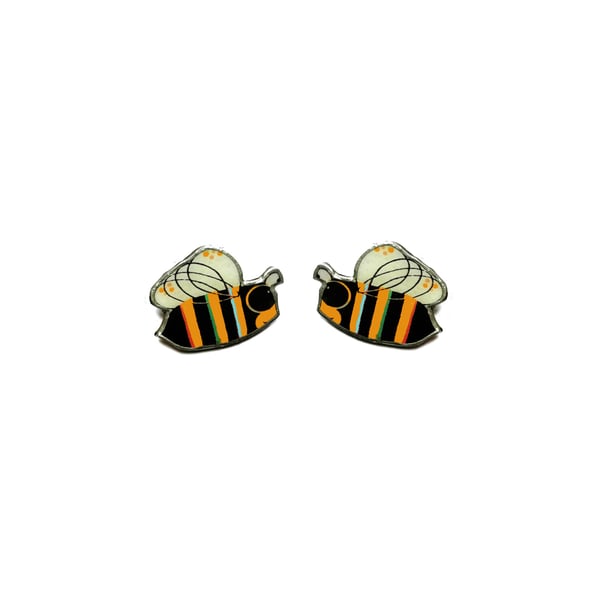 Wonderfully Whimsical Rainbow Stripe Buzzy Bee Pride Ear Studs by EllyMental