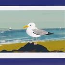 Gull on the beach - A5 - seagull -  bird art print - coastal birds