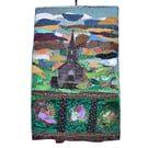 Textile artwork - old Scottish church - auld kirk - needlework - ready to hang