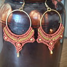 Boho brass hoop macrame earrings inc Free UK delivery (gold and brown)