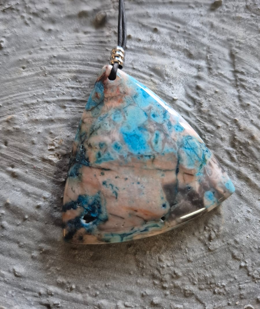 Blue Crazy Lace Triangle Pendant