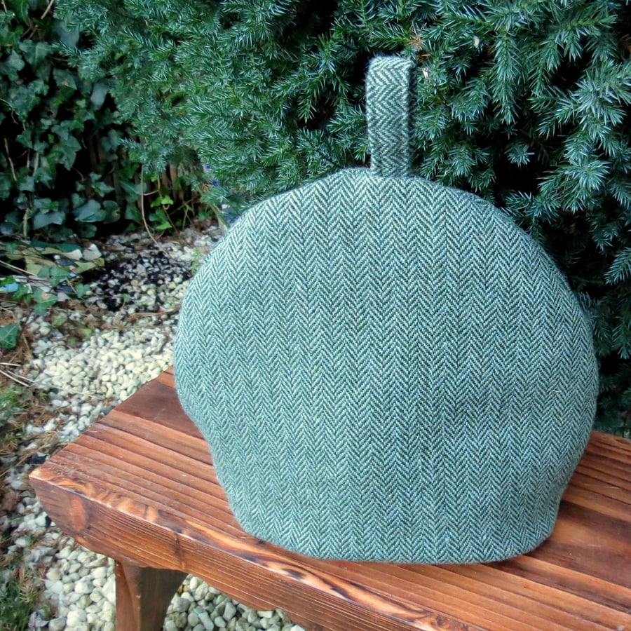 A herringbone wool tea cosy.  Size medium, to fit a 3 - 4 cup teapot.  