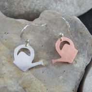 Watering can earrings in sterling silver and copper